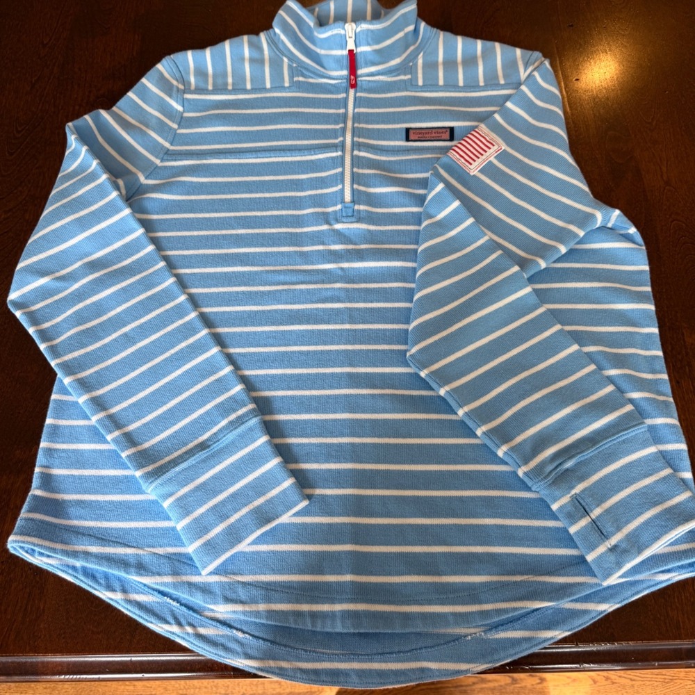 Vineyard Vines Shep Shirt Women Large Blue Striped Excellent Thumbhole Pullover